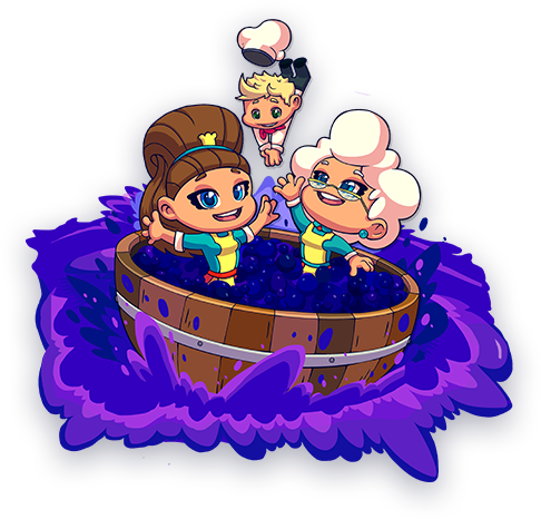 Nana, Nina, and Chef in a grape pool image