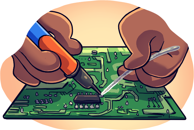 Person soldering a circuit board image
